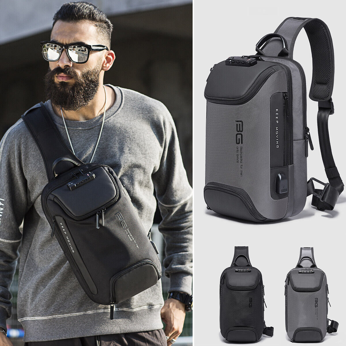 TSA Lock Charging Port Water Resistant Chest Pack Sling Bag One Strap Backpack