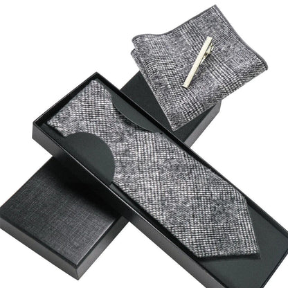 Men Necktie Set 3Pcs Clips Handkerchief Wool Gift Ties Suits Wedding Accessories