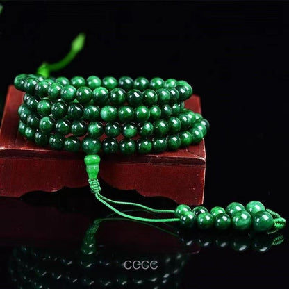 Certified Natural Green Myanmar Jade Jadeite Dry Green 108 Round Beads Necklaces