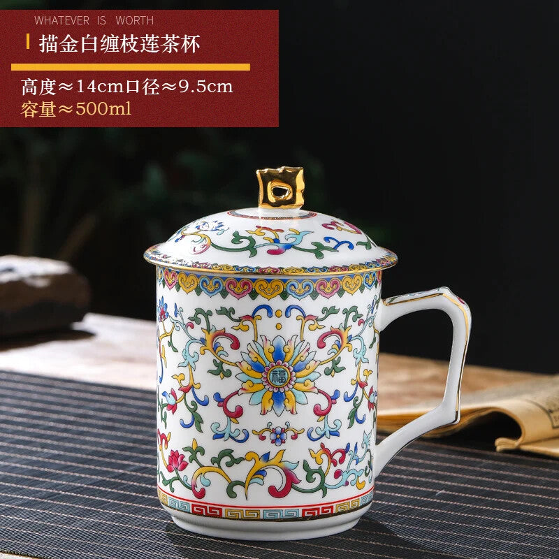 500ml China Jingdezhen Ceramic Home Tea Cup Water Cup Office Cup Conference Cup
