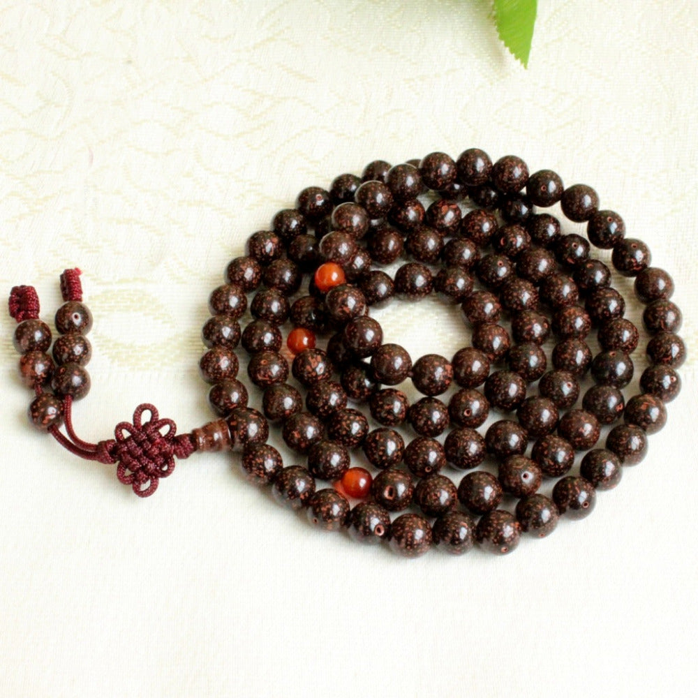 8Mm Tibetan Buddhism 108 Red Dot Star Moon Bodhi Prayer Pearl Mara Necklace -
