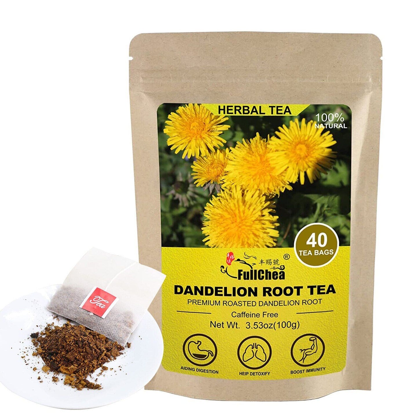 2023 FullChea - Dandelion Root Tea Bags, 40 Teabags, 2.5g/bag