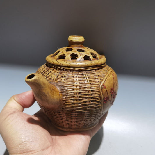 Chinese Yixing Zisha Clay Handmade pattern Exquisite Teapot 品名：梅花竹编壶 底款：蒋蓉