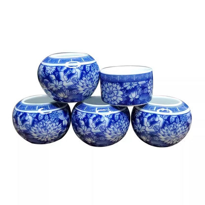 5PC Blue Ceramic Flower Cup Bird Feeding Dish Food Water Bowl Parrot Feeder Cage
