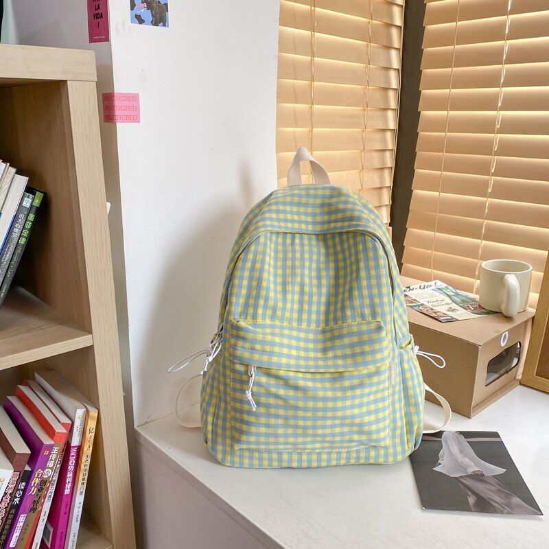 Waterproof Nylon Women Backpack Schoolbag Plaid Travel Book Bag Polyester 20-35L