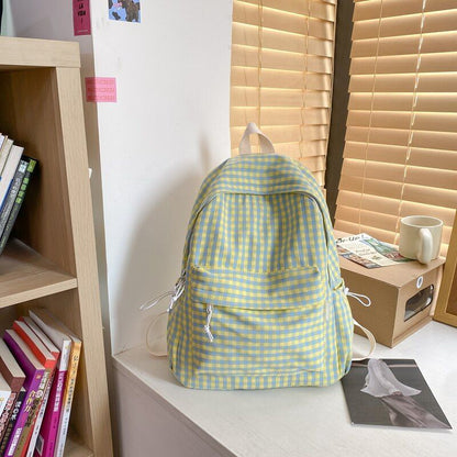 Waterproof Nylon Women Backpack Schoolbag Plaid Travel Book Bag Polyester 20-35L