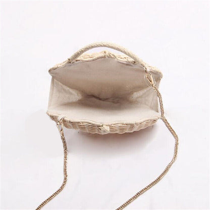 New Shell-shaped Crossbody Bag for Women One-shoulder Straw Rattan Beach Bag