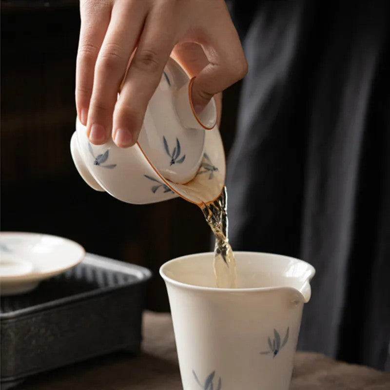 150ml Chinese Ceramic Orchid Pattern Tea Tureen Porcelain Teacup Bowl Teaware