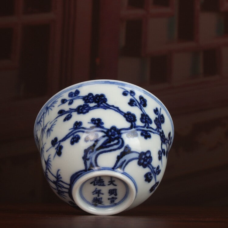 3.3" Collection Chinese Ming Blue-and-white Porcelain Ice Plum Blossom Cup