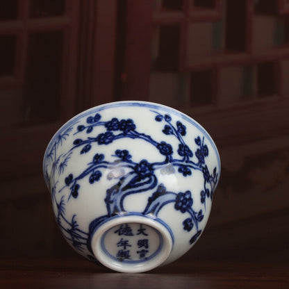 3.3" Collection Chinese Ming Blue-and-white Porcelain Ice Plum Blossom Cup