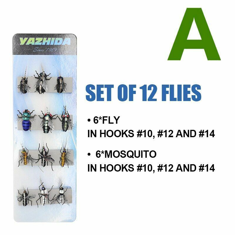 Fly Fishing Flies Sets 12pcs Mosquito Housefly Realistic Insect Lure Trout Kits