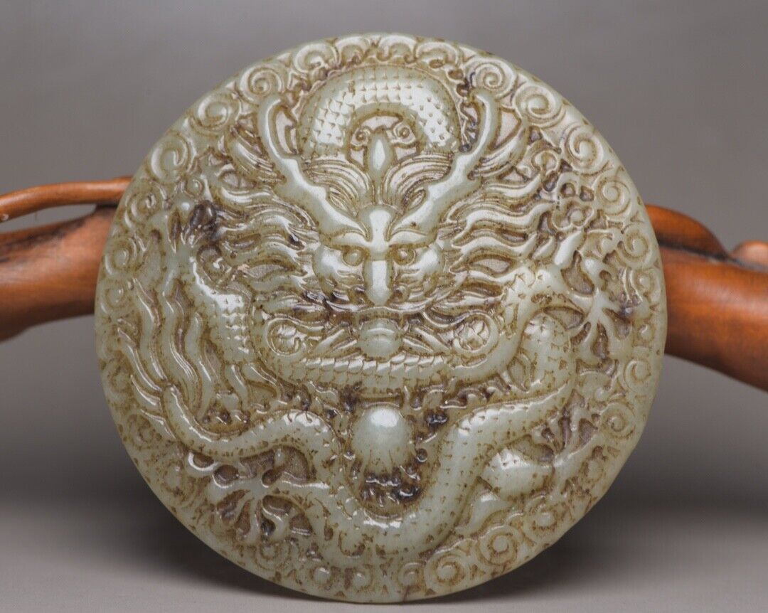 Chinese Natural Hetian Jade Carved Exquisite Dragon Statue Figurines Collectible