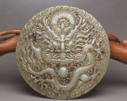 Chinese Natural Hetian Jade Carved Exquisite Dragon Statue Figurines Collectible