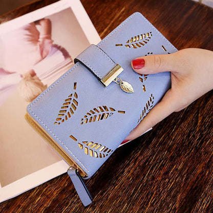Wallets Hollow Leaf Synthetic Leather Purse Zipper Buckle Wallet Long Cash Bags