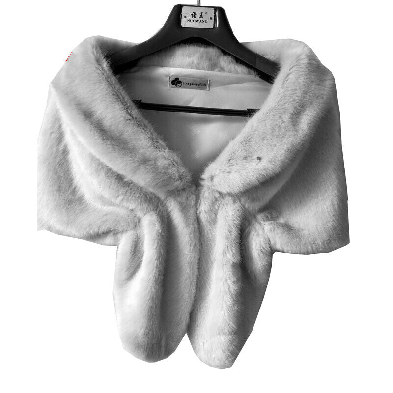 Elegant High-grade Bridal Wedding Luxury Fur Long Shawl Stole Wrap Shrug Scarf