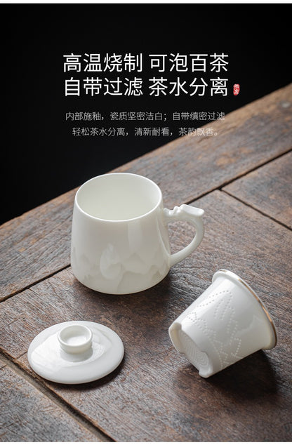 Dehua White Porcelain Tea Cup Ceramic Tea Cup Lid for Separating Tea and Water