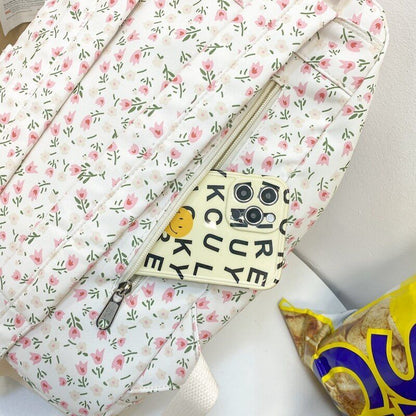 Flower Print Waterproof Nylon Backpack Buckle Travel Bags Schoolbag 28*13*40 CM