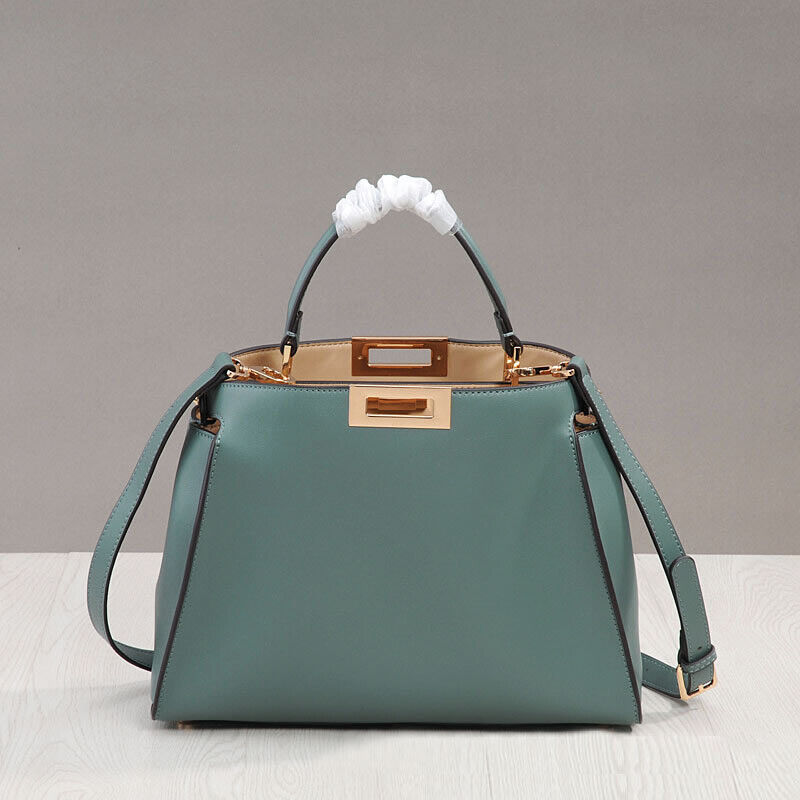 Real Leather Trapezoid Twist-Lock Tote Shoulder Bag Purse Crossbody Top Handle