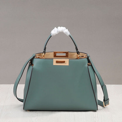 Real Leather Trapezoid Twist-Lock Tote Shoulder Bag Purse Crossbody Top Handle