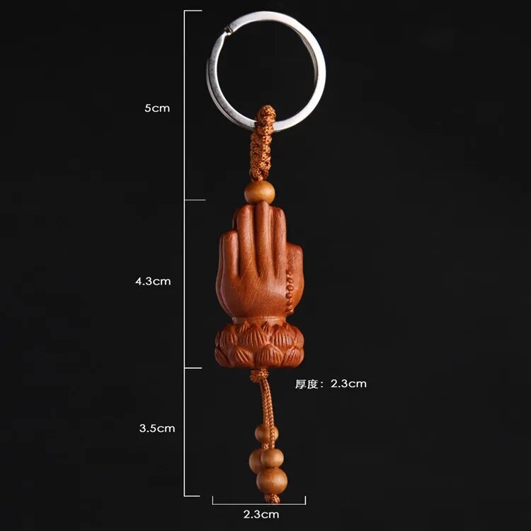 New Wooden Buddhism Keychain Guanyin Monk Luck Buddha Wood Keyring Bag Phone