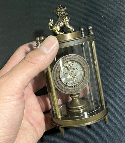 Chinese Lion Brass Retro Disc Mechanical Clock Crafts Collectible Decor