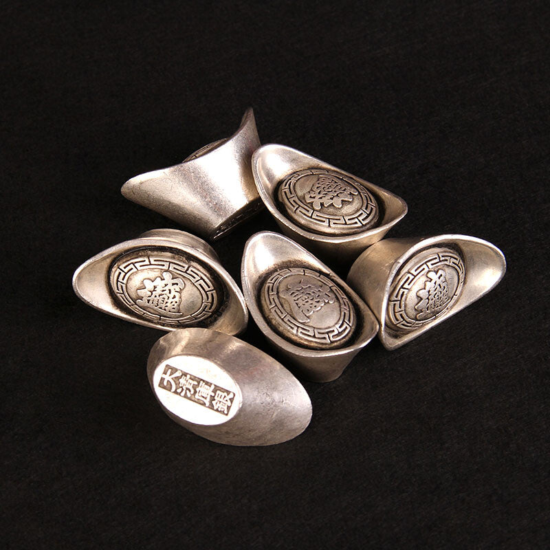 Silver Ingot Ornament Solid Antique Five Emperors Household Treasure Pot
