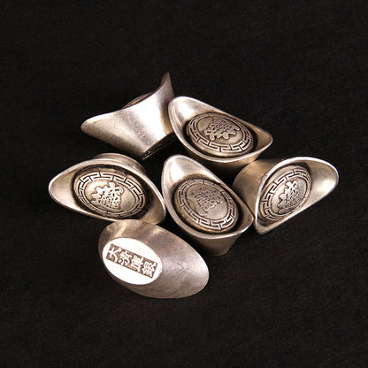 Silver Ingot Ornament Solid Antique Five Emperors Household Treasure Pot