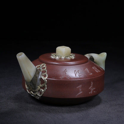 Chinese Yixing Zisha Clay Handmade Exquisite Teapot （周盘（镶玉） 底款：杨彭年）