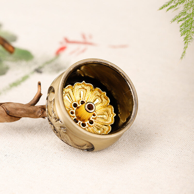 1X Home Mini Incense Burner Dragon Phoenix Pattern Censer Buddhism Room Decor