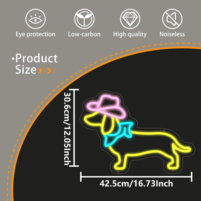 Dachshund Neon Sign Dog LED Sign for Wall Decor, Cute Cowboy Dog Led Light Sign
