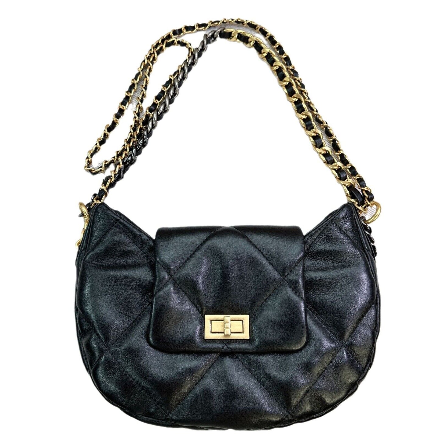 Quilted Lambskin Leather Hobo Purse Shoulder Bag Tote Handbag w/ Chains Fashion