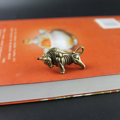 Pure Copper Vintage Brass Wall Street Bull Keychain Pendant