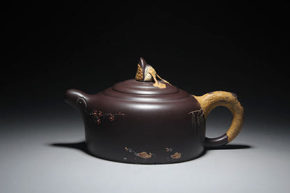 Yixing Zisha Pottery Clay Handmade Carve Bird Flower Lotus Tea Pot Puer Teapot