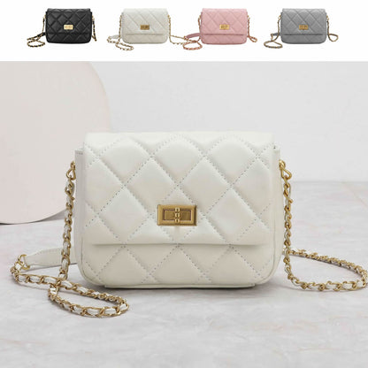 Small Mini Quilted Sheepskin Leather Flap Purse Shoulder Bag Handbag w/ Chain