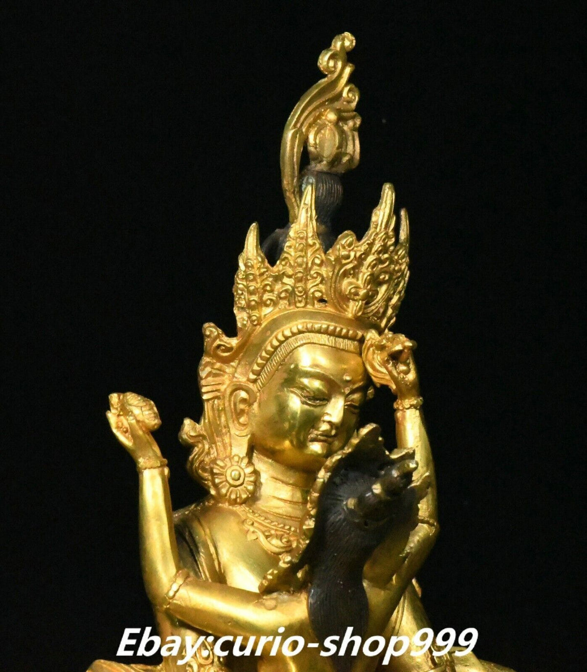 9.8" Tibet Buddhism Bronze Gilt Happy Mandkesvara Yab-Yum Goddess Buddha Statue