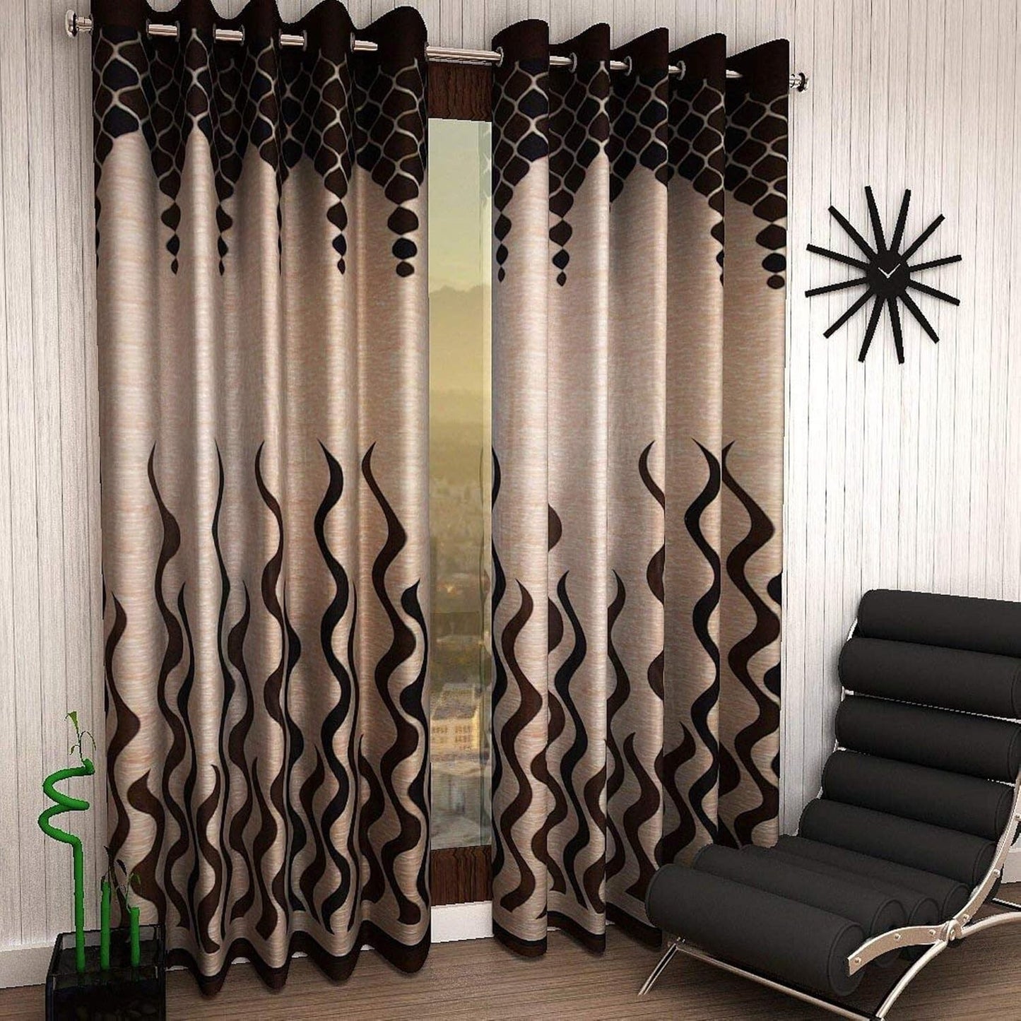 New 2 Pieces Eyelet Window Curtain Set 5 Feet Brown