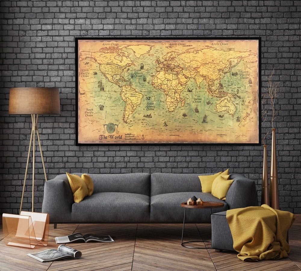 Nautical Ocean Sea world map Retro old Art Paper Painting Home Decor Sticker