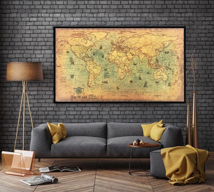 Nautical Ocean Sea world map Retro old Art Paper Painting Home Decor Sticker