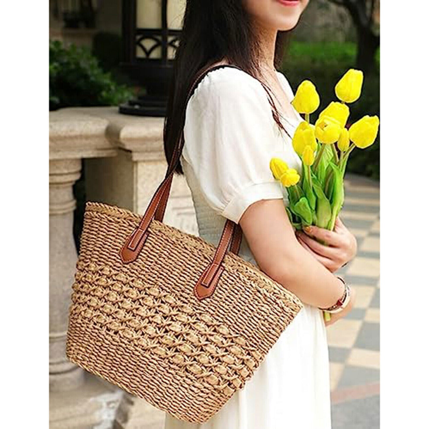 Women Straw Hobo Woven Shoulder Bag Large Tote Summer Travel Beach Handbag Purse