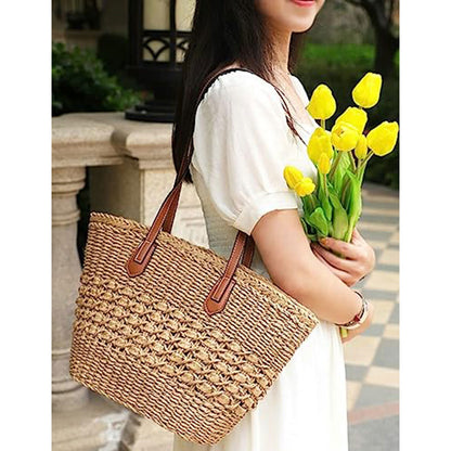 Women Straw Hobo Woven Shoulder Bag Large Tote Summer Travel Beach Handbag Purse