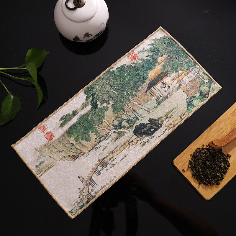 Painted Chinese Style Thick Tea Towel Super Absorbent Tea Cleaning Set Cup Mat.