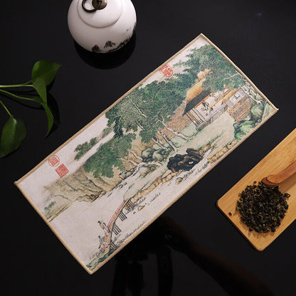 Painted Chinese Style Thick Tea Towel Super Absorbent Tea Cleaning Set Cup Mat.