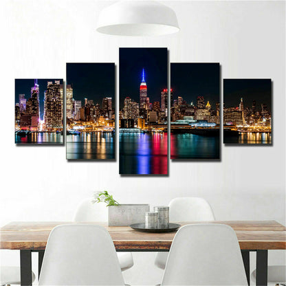 New York City Nightscape Poster Canvas Prints Painting Wall Art Home Decor 5PCS