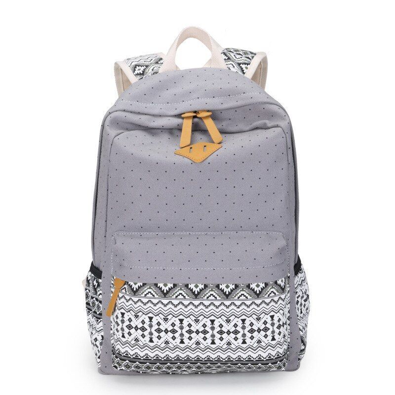 Canvas Printing Backpack School Bag Cute Black Polyester Purse Gray/Black/Purple