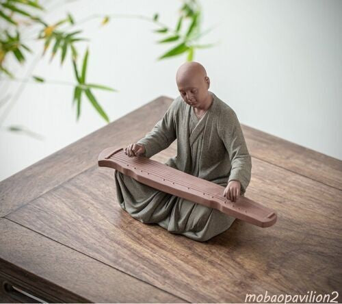 6.5" Porcelain Monk Playing Zither Statue Buddhism Zen Figure Decor Home Design