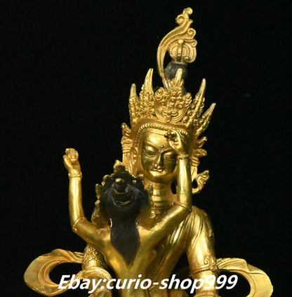 9.8" Tibet Buddhism Bronze Gilt Happy Mandkesvara Yab-Yum Goddess Buddha Statue