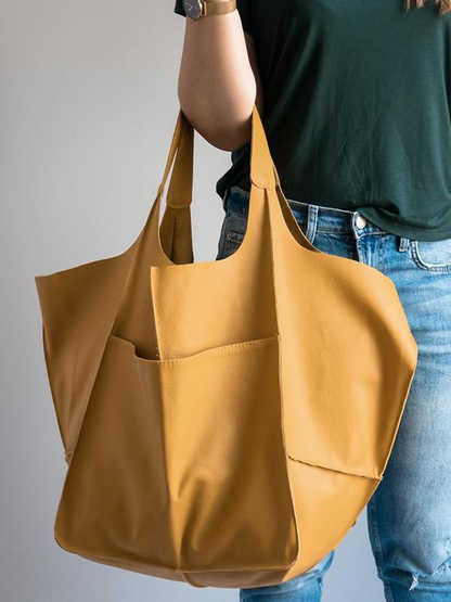 Women Large Capacity Soft Leather Casual Tote Shoulder Bag Retro Shopper Handbag