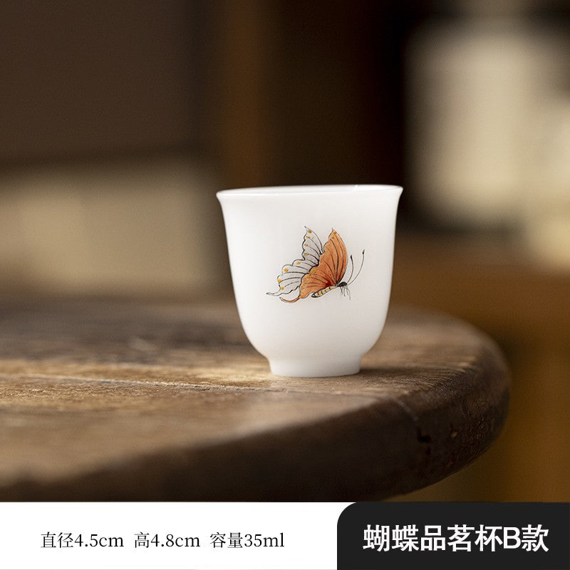 Ice Jade Porcelain Tea Cup Small Cup Hand-painted Butterfly Cup White Porcelain