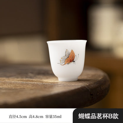Ice Jade Porcelain Tea Cup Small Cup Hand-painted Butterfly Cup White Porcelain