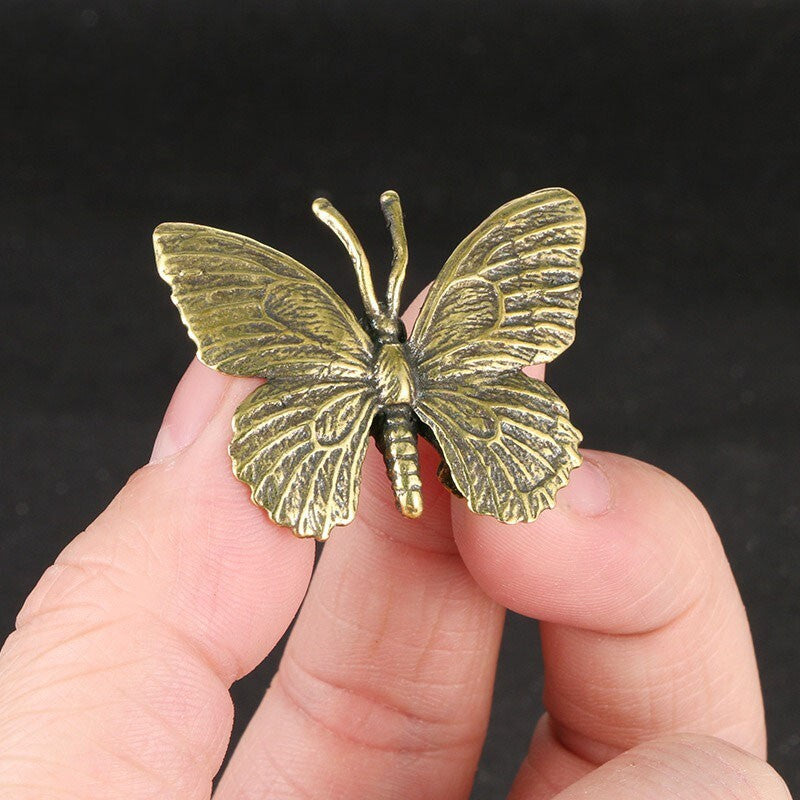 Pure Brass Butterfly Figurine Miniature Ornament Tea Pet Insect Statue Craft Toy